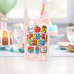 Pre K Crew Cute Preschool First Day School Student Can Glass