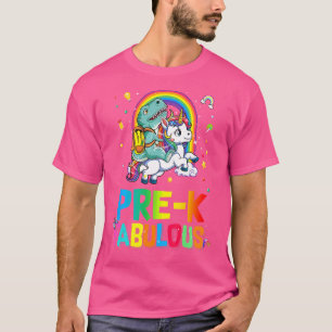 Pre K Fabulous Dinosaur Riding Unicorn Back To Sch T-Shirt