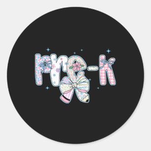 Pre-k First Day Of School Girls Coquette Pencil Bo Classic Round Sticker