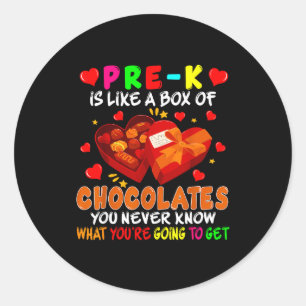 Pre-k Funny Box Of Chocolates Valentine's Day Teac Classic Round Sticker