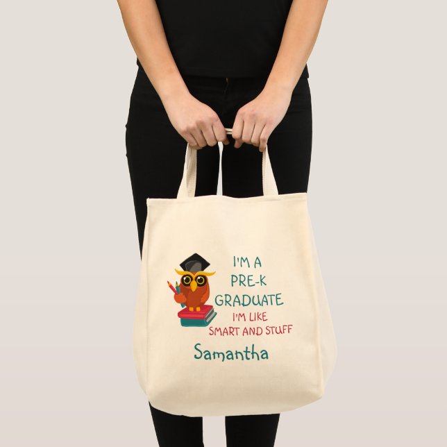 Pre-K Graduate Cute 2022 Owl Funny Graduation Name Tote Bag (Front (Product))