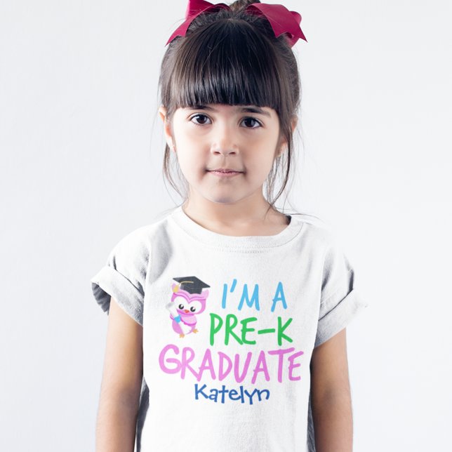 Pre-K Graduate Cute Pink Owl Custom Girls T-Shirt (Creator Uploaded)