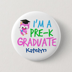 Pre-K Graduate Cute Pink Owl Custom Graduation 6 Cm Round Badge