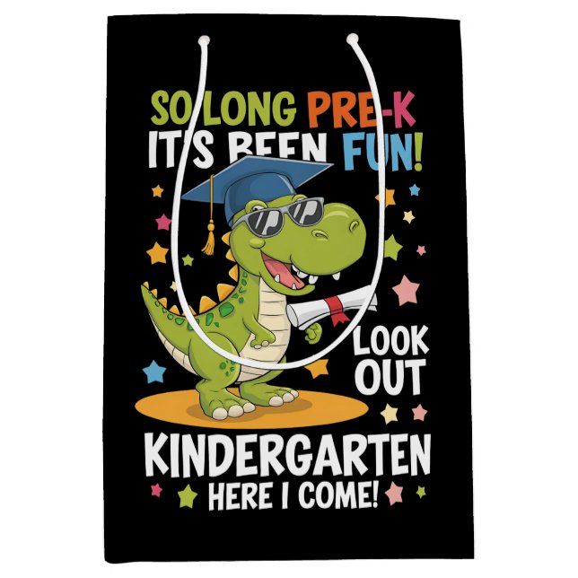 Pre K Graduate Kindergarten Dinosaur T Rex Medium Gift Bag (Front)