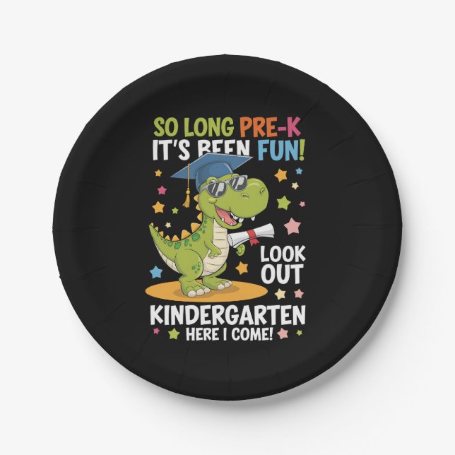 Pre K Graduate Kindergarten Dinosaur T Rex Paper Plate (Front)