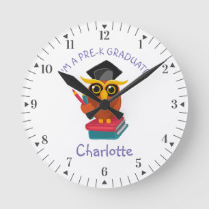 Pre K Graduate Kindergarten Girls Owl Grad Custom Round Clock