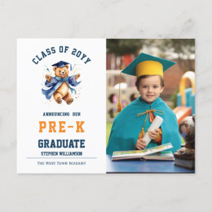 Pre-K Graduation Cute Teddy  Announcement Postcard