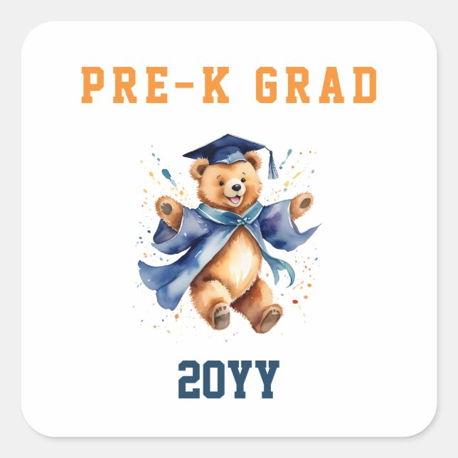 Pre-K Graduation Cute Teddy Bear  Square Sticker (Front)