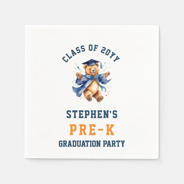 Pre-K Graduation Cute Teddy Party Napkin (Front)