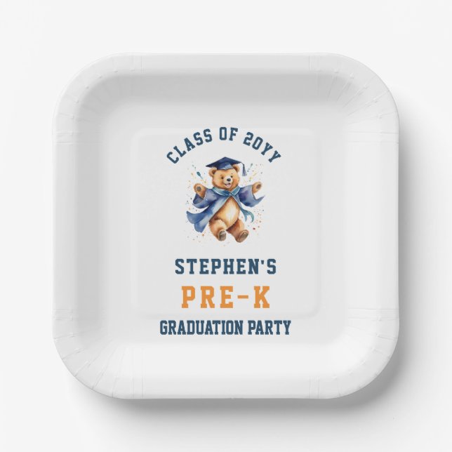 Pre-K Graduation Cute Teddy Party Paper Plate (Front)