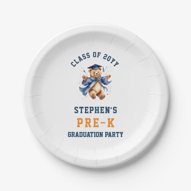 Pre-K Graduation Cute Teddy Party Paper Plate (Front)