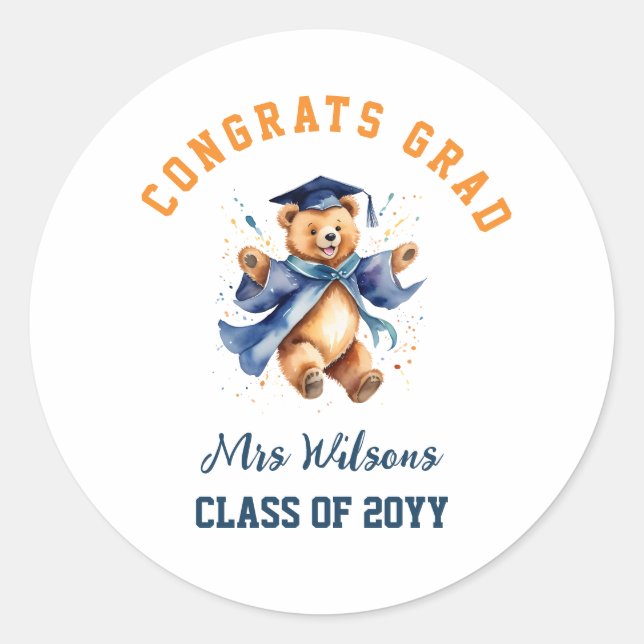 Pre-K Graduation Cute Teddy Teachers Favour  Classic Round Sticker (Front)