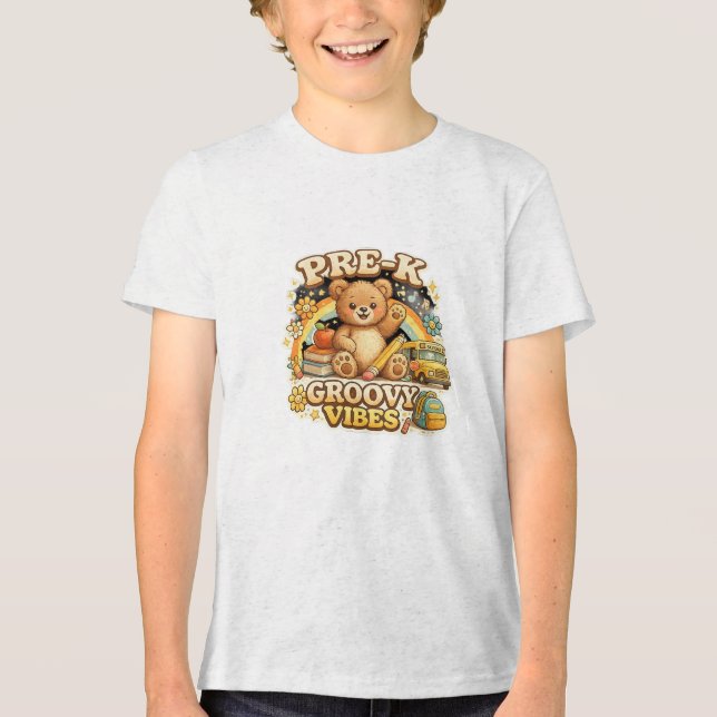 Pre-K Groovy Vibes Retro Design Tri-Blend Shirt (Front)