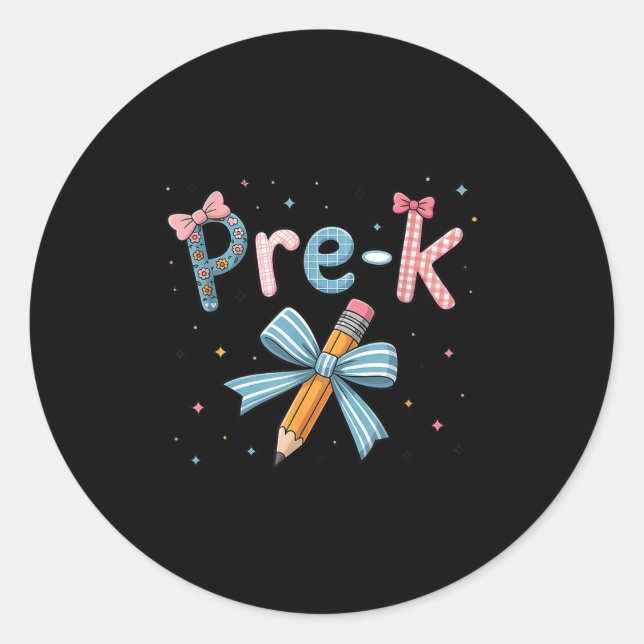 Pre-k Preppy Floral Coquette Bow Girly Back To Sch Classic Round Sticker (Front)