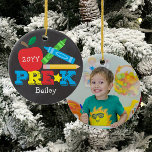 Pre-K Preschool Apple Crayons Chalkboard Photo Ceramic Tree Decoration<br><div class="desc">Pre-K photo ornament design features an apple, a pencil, colorful crayons and bold, fun typography! Click the customize button for more options for modifying the text! Variations of this design, additional colors, as well as coordinating products are available in our shop, zazzle.com/store/doodlelulu. Contact us if you need this design applied...</div>