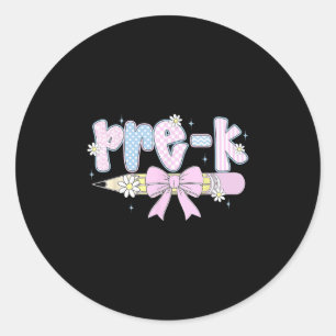 Pre K Preschool Coquette Bow Back To School Funny Classic Round Sticker