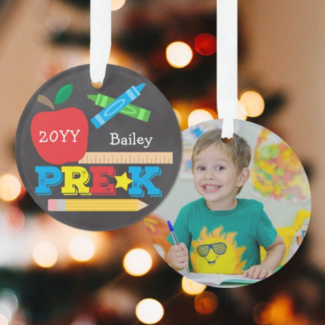 Pre-K Preschool Keepsake Chalkboard Colourful Phot Ornament (Creator Uploaded)