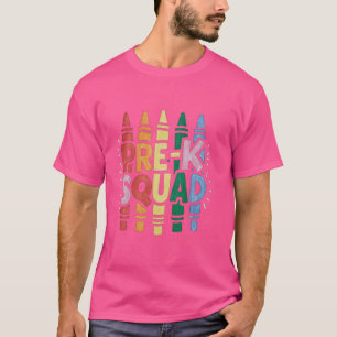 Pre-K Squad Kids Funny Back To School Crayons Stud T-Shirt