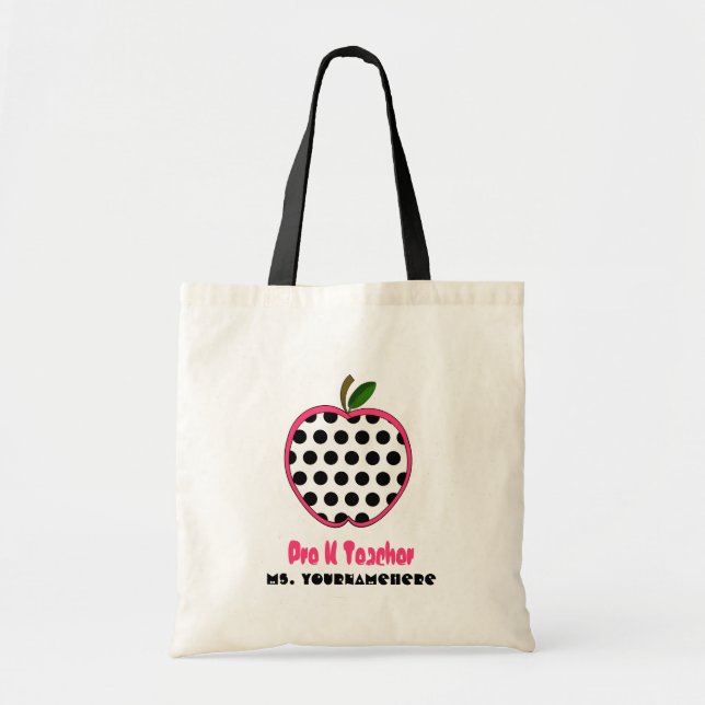 Pre K Teacher Bag - Polka Dot Apple (Front)