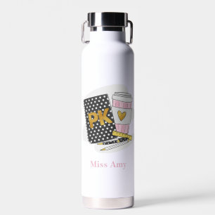 Pre K Teacher Custom Black Notebook Heart Coffee Water Bottle