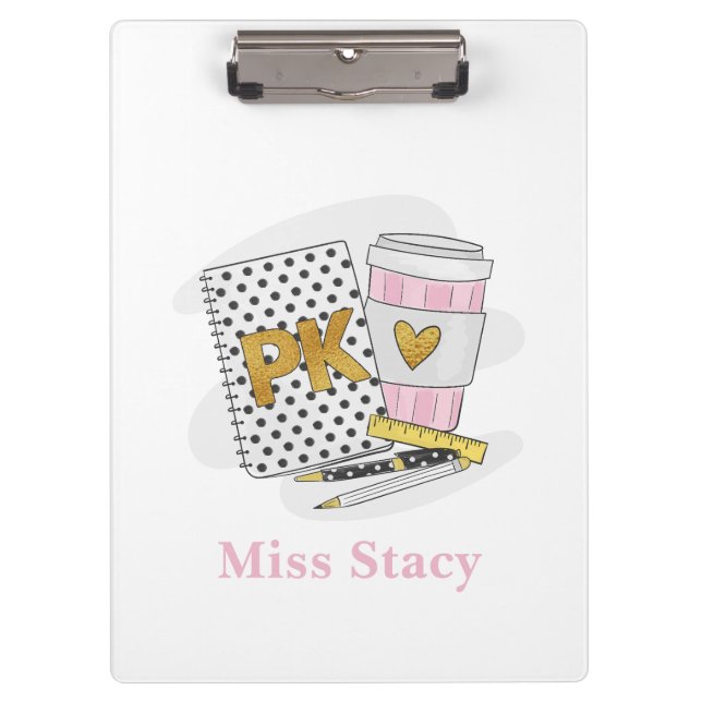 Pre K Teacher Custom White Notebook Coffee Clipboard (Front)
