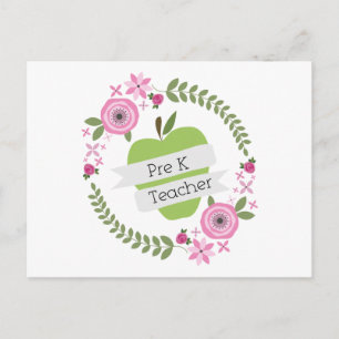 Pre K Teacher Floral Wreath Green Apple Postcard
