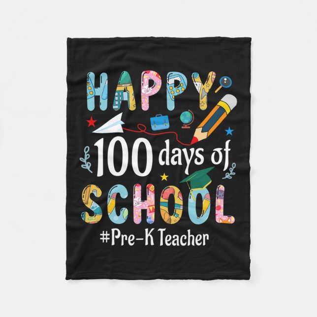 Pre-k Teacher Fun 100th Day Of School  Fleece Blanket (Front)