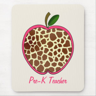 Pre K Teacher Giraffe Print Apple Mouse Mat