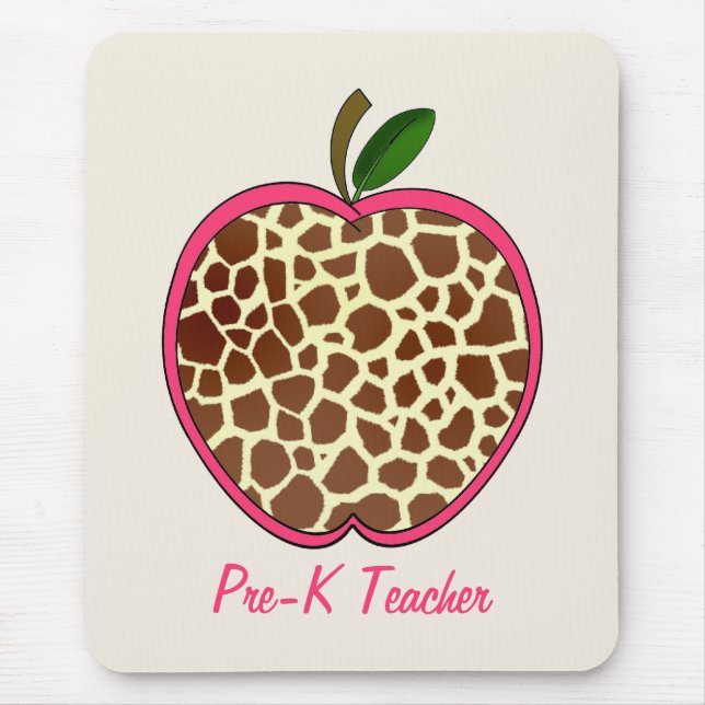 Pre K Teacher Giraffe Print Apple Mouse Mat (Front)