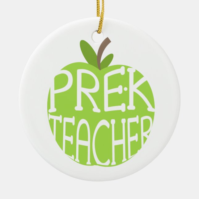 Pre K Teacher Green Apple Ornament (Front)