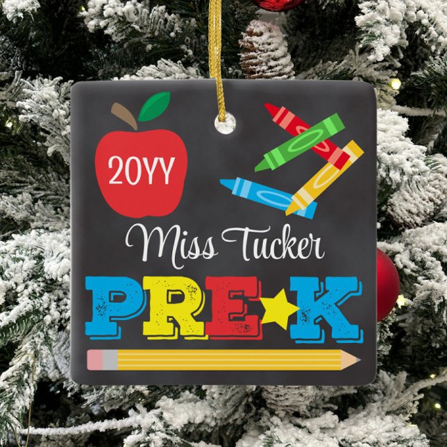 Pre-K Teacher Keepsake Chalkboard Colourful Ceramic Ornament (Creator Uploaded)
