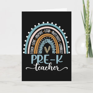 Pre-k Teacher Leopard Boho Rainbow Back To School Card