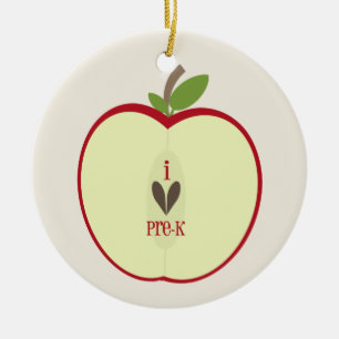 Pre K Teacher Ornament - Red Apple Half
