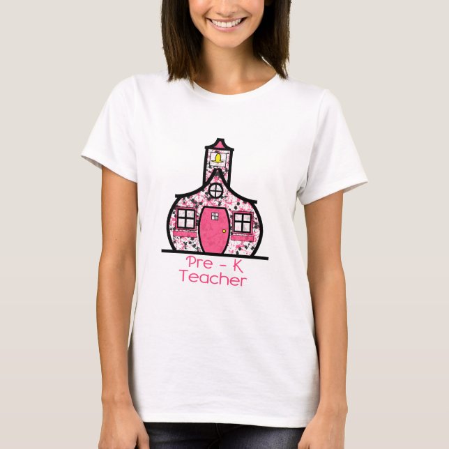 Pre K Teacher Paint Splatter Schoolhouse T-Shirt (Front)