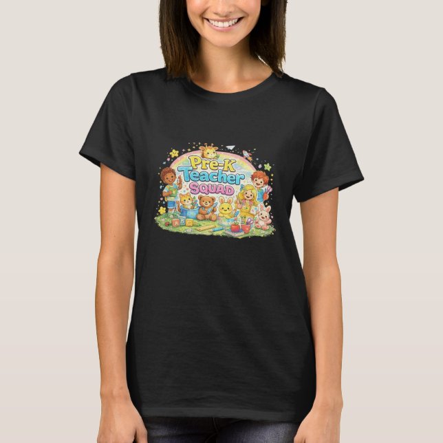 Pre-K Teacher Squad – Cute Preschool Design T-Shirt (Front)