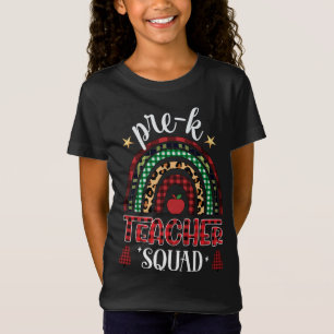 Pre-K Teacher Squad Rainbow Buffalo Plaid Teacher T-Shirt