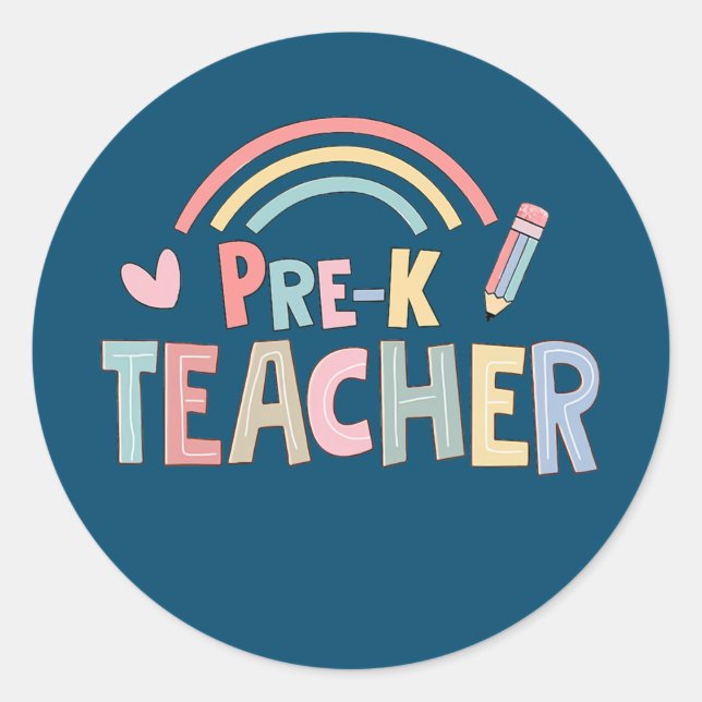 Pre K Teacher Team Preschool Squad Rainbow  Classic Round Sticker (Front)