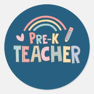 Pre K Teacher Team Preschool Squad Rainbow Classic Round Sticker