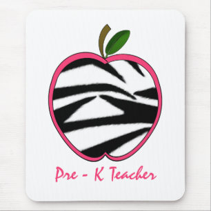 Pre K Teacher Zebra Print Apple Mouse Mat