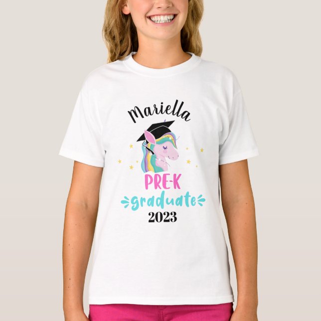 Pre-K unicorn personalised graduate T-Shirt (Front)