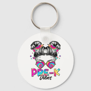 Pre K Vibes Messy Bun Girl Ck To School First Day Key Ring