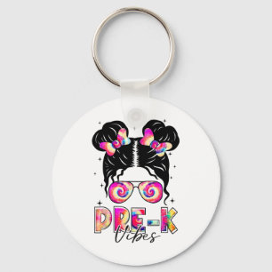 Pre-k Vibes Messy Bun Girl Prek Girls Kids Ck To S Key Ring