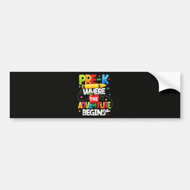 Pre-K Where The Adventure Begins Back to School Bumper Sticker (Front)