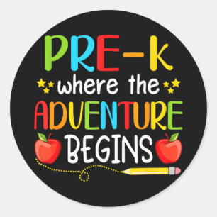 Pre-k where the adventure begins back to school  classic round sticker