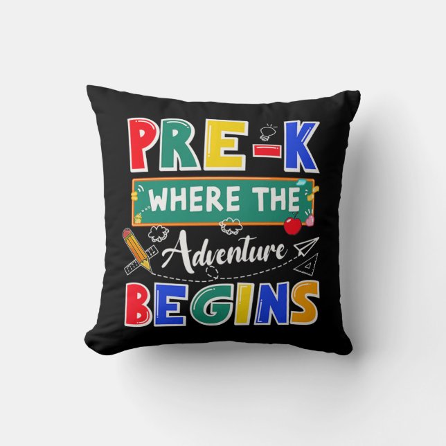 Pre-K Where The Adventure Begins Funny School Cushion (Front)