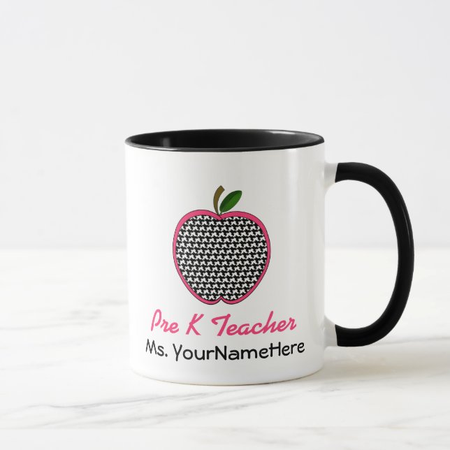 Pre Kindergarten Teacher Mug - Houndstooth Apple (Right)