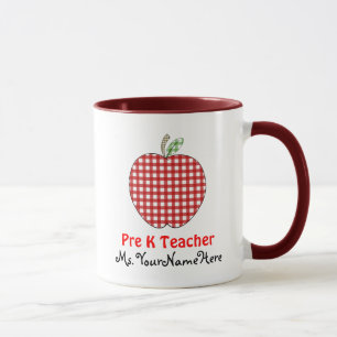 Pre Kindergarten Teacher Mug - Red Gingham Apple