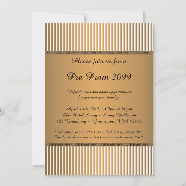 Pre-Prom invitation,Pre Prom, Quinceanera,VIP PASS Invitation (Front)