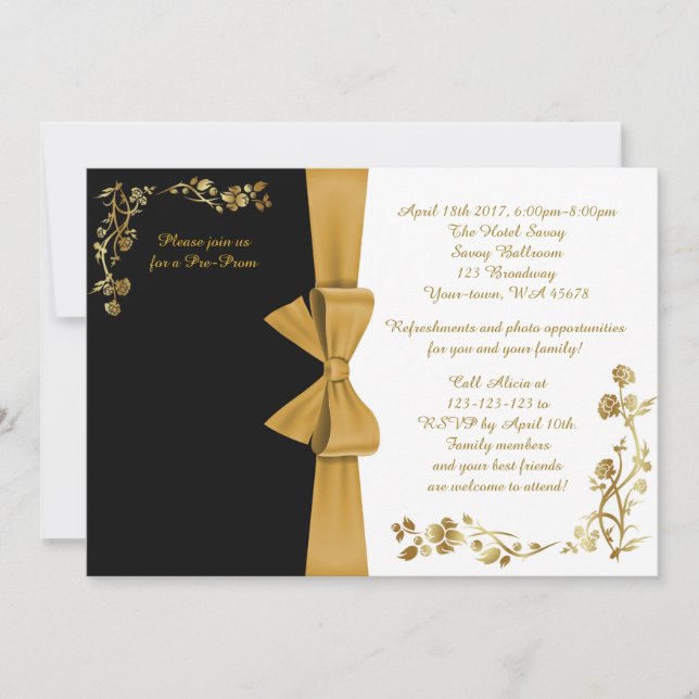 Pre-Prom invitation, white-&-black, RSVP included Invitation (Front)