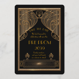 Pre Prom Junior, Great Gatsby, Gold, black Save The Date